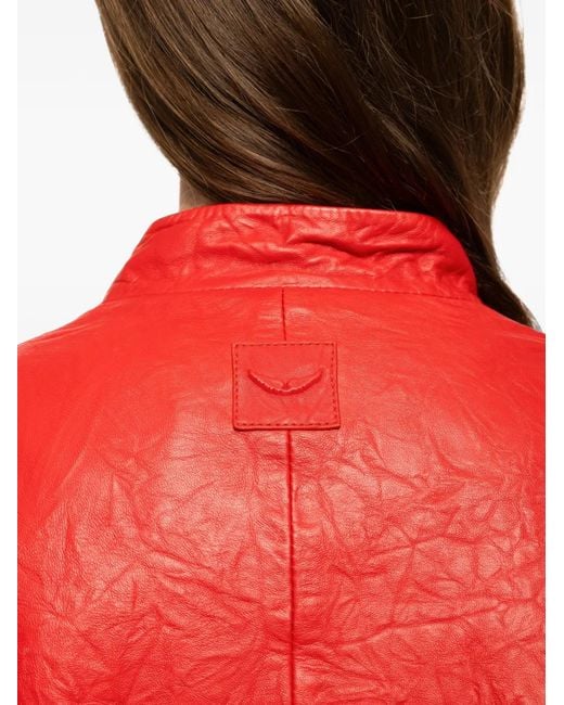 Zadig & Voltaire Red Veryn Creased-Leather Blazer