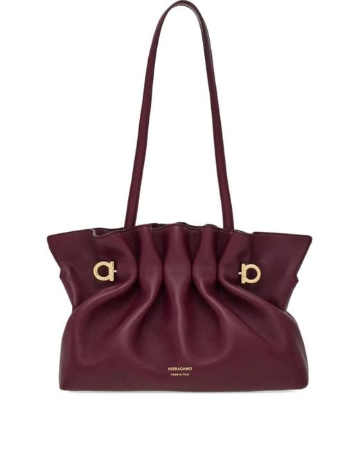 Ferragamo Purple Small Double-Gancini Gathered Shoulder Bag