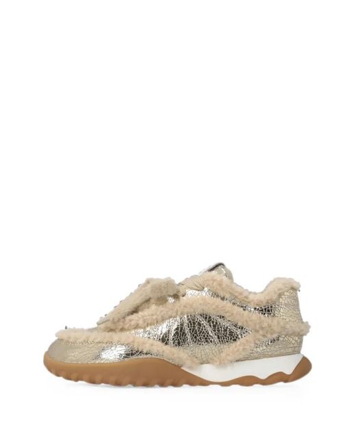 Pinko White Shearling-Trim Cracked-Effect Sneakers