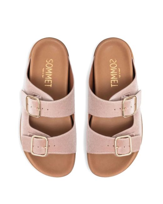 SOMMET Pink Follonicas Tortora Double-Buckle Sandals