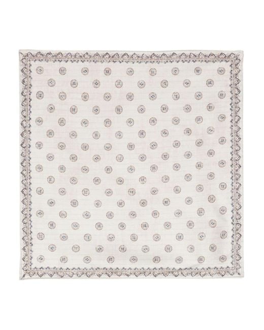 Brunello Cucinelli White Graphic-print Silk Handkerchief for men