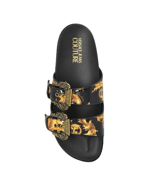 Versace Jeans Couture Black Sandales À Imprimé Barocco À Boucle