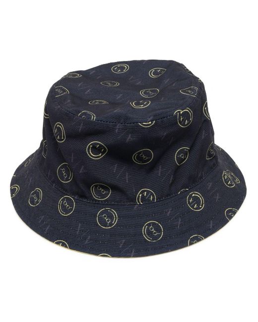 Armani Exchange Blue Smiley-print Bucket Hat for men