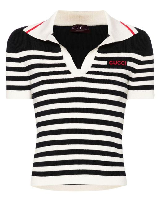 Gucci Black Logo-Intarsia Knitted Polo Top