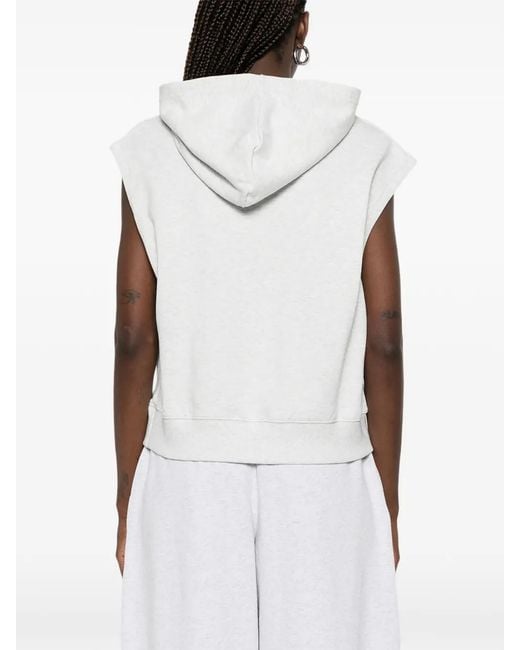 New Balance White Sleeveless Logo-Embroidered Hoodie