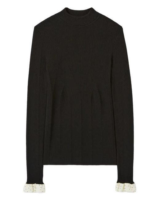 Claudie Pierlot Black Ribbed-Knit Mock-Neck Sweater