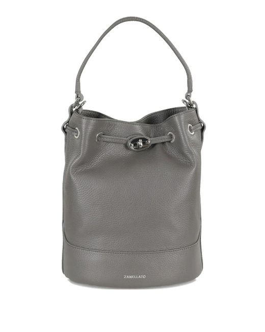 Zanellato Gray Logo-Print Bucket Bag