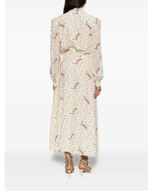 Valentino Garavani White Polka-Dot Logo-Print Midi Dress