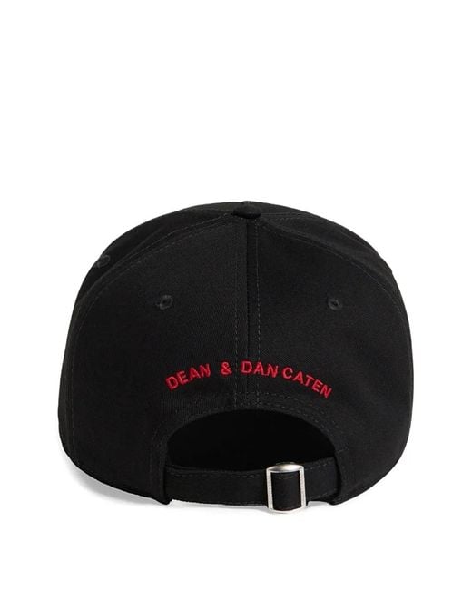 DSquared² Black Logo-Print Distressed Baseball Cap for men