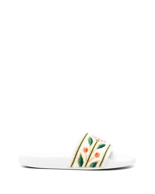 Casablanca White Floral-Embroidered Sliders for men