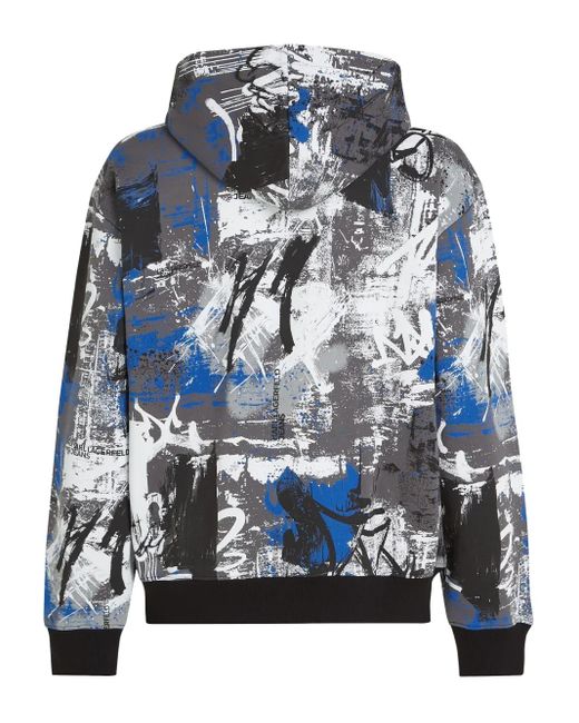 Karl Lagerfeld Blue Abstract-Print Hoodie for men