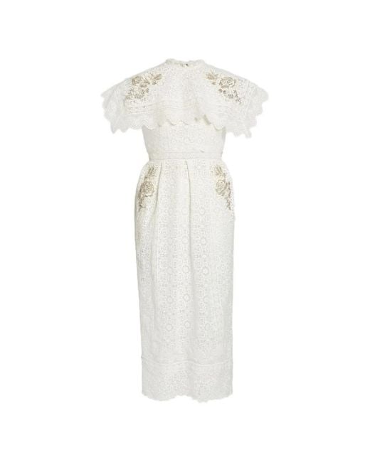 Erdem White Beaded Lace Midi Dress