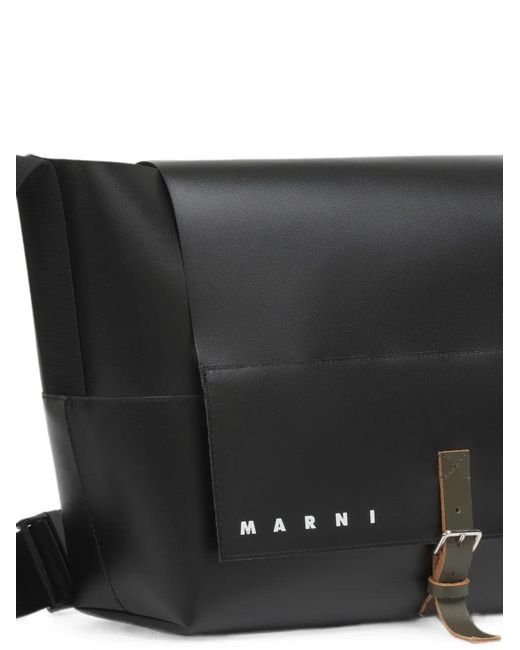 Marni Black Logo-Print Buckle-Fastening Messenger Bag for men