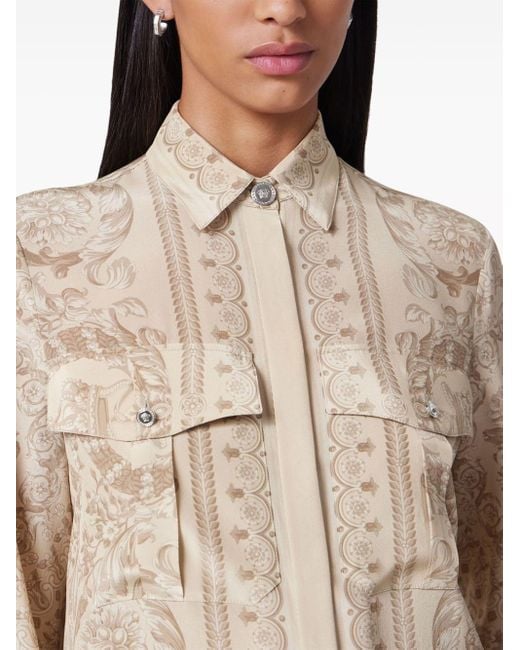 Versace Natural Barocco-print Crepe De Chine Shirt