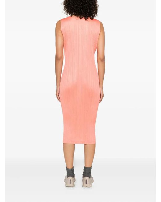 Pleats Please Issey Miyake Pink Robe Mi-Longue À Design Plissé