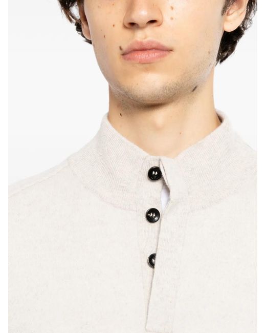 N.Peal Cashmere White Half-Button Sweater for men