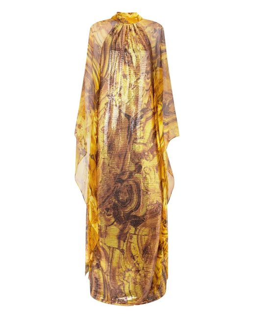 Roberto Cavalli Metallic Amber-Print Sequin-Embellished Maxi Dress