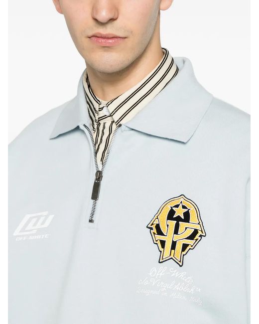 Off-White c/o Virgil Abloh Blue Logo-Patch Half-Zip Sweater for men