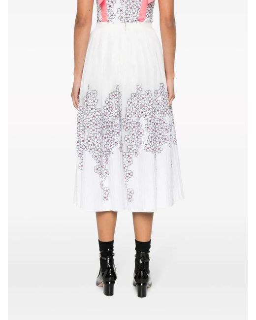 Gemy Maalouf White Floral-Print Jacquard Midi Skirt