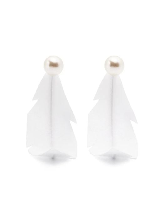 Marni White Fabric-Feather Earrings