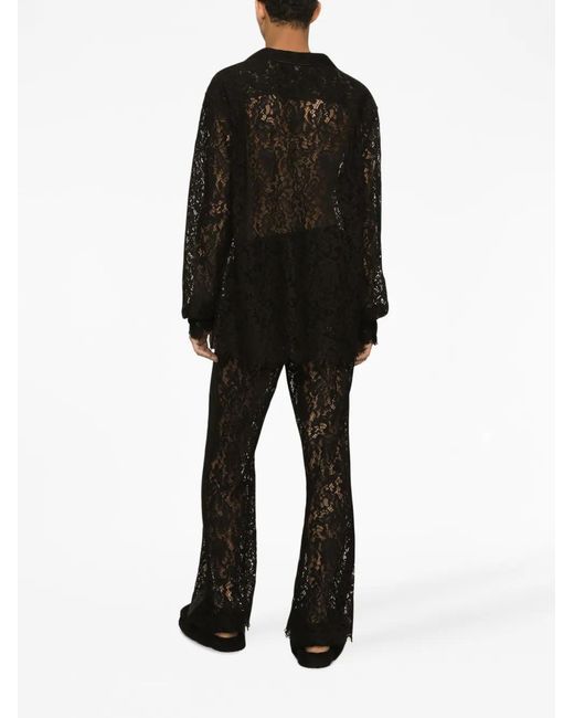 Dolce & Gabbana Black Lace-Panelling Semi-Sheer Trousers for men