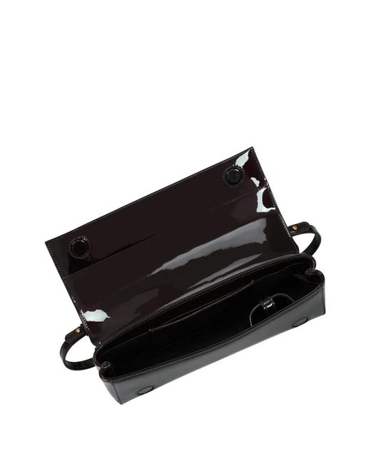 POTAMY Black Stripe Leather Shoulder Bag