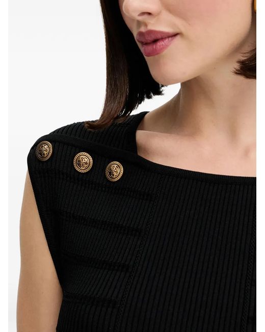 Guess Black Evangeline Button Ribbed Top