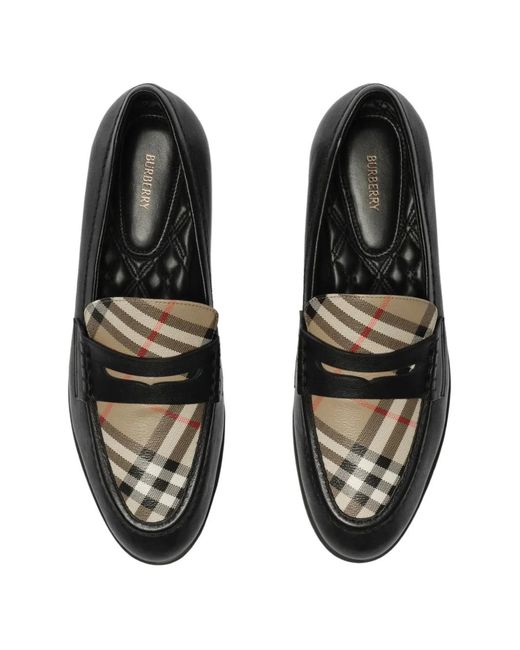 Burberry Black Check And Leather Opal Loafers