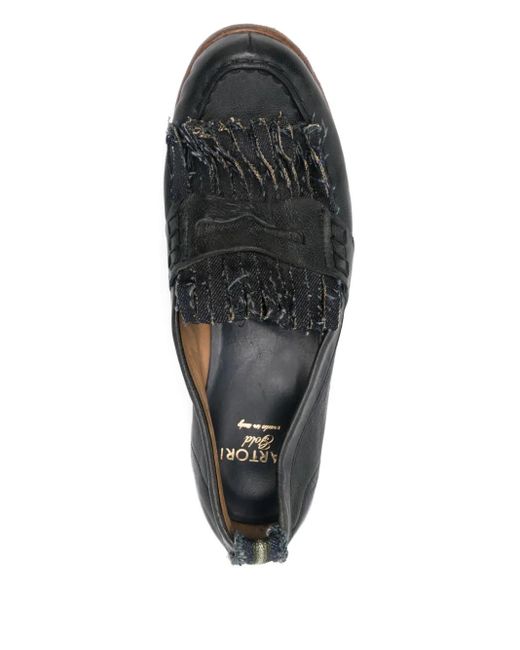 Sartori Gold Gray Frayed-Detail Leather Loafers