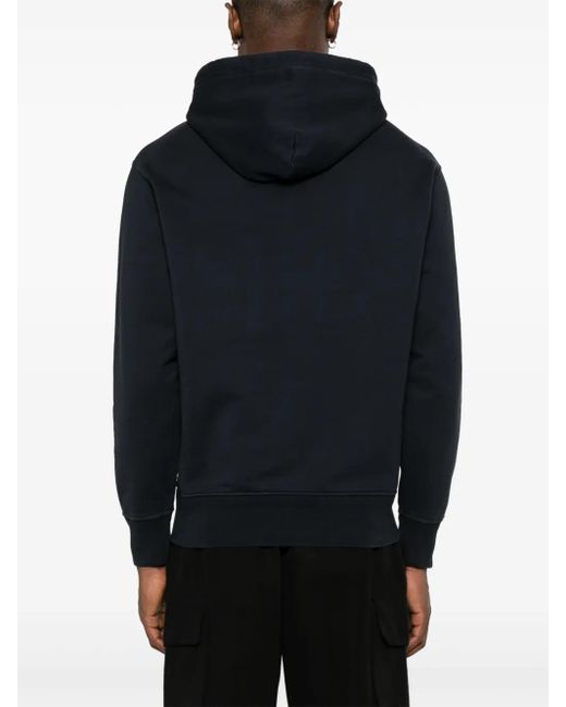 C P Company Blue Logo-Embroidered Cotton Hoodie for men