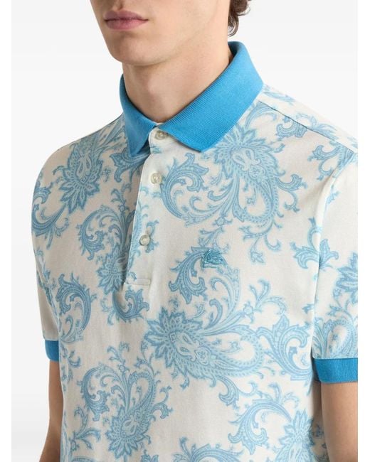 Etro Blue Polo En Piqué À Motif Cachemire for men