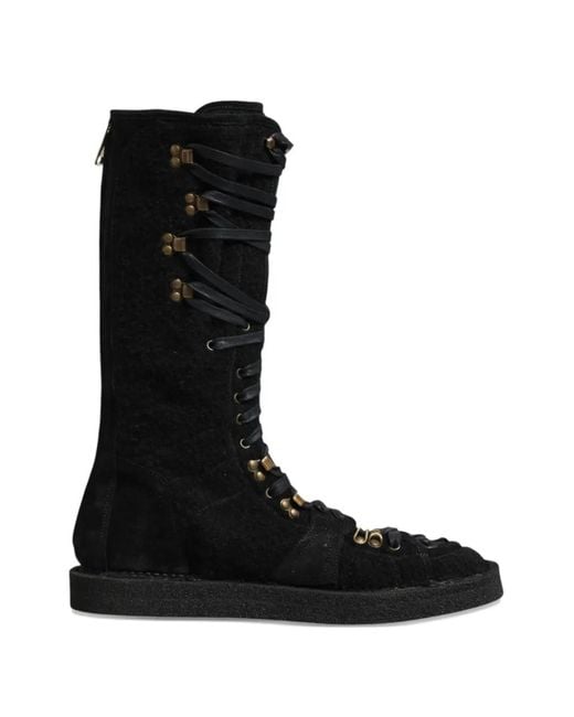 Dolce & Gabbana Black Lace-Up Wool Boots for men