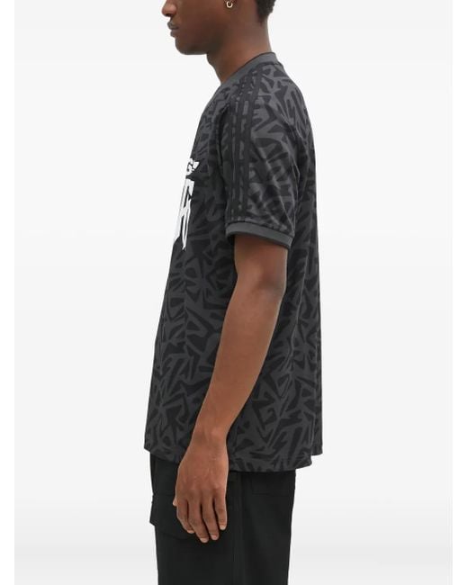 Adidas Black Abstract-Print V-Neck T-Shirt for men