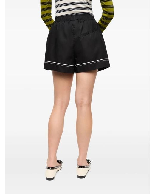 Ganni Black Logo-Patch Shorts