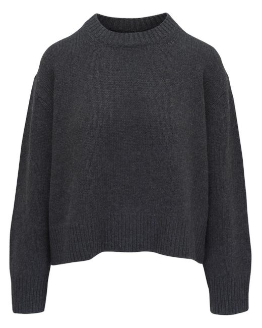 Nili Lotan Gray Lambs Wool Fine-Knit Crew-Neck Sweater