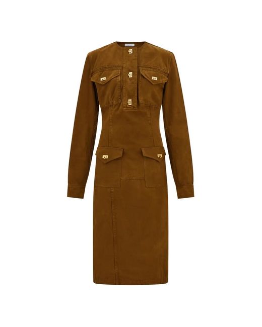 Ferragamo Natural Washed Gabardine Midi Dress