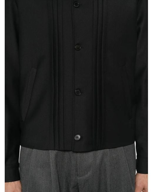 Low Brand Black Fold Pleated Button-Up Jacket for men