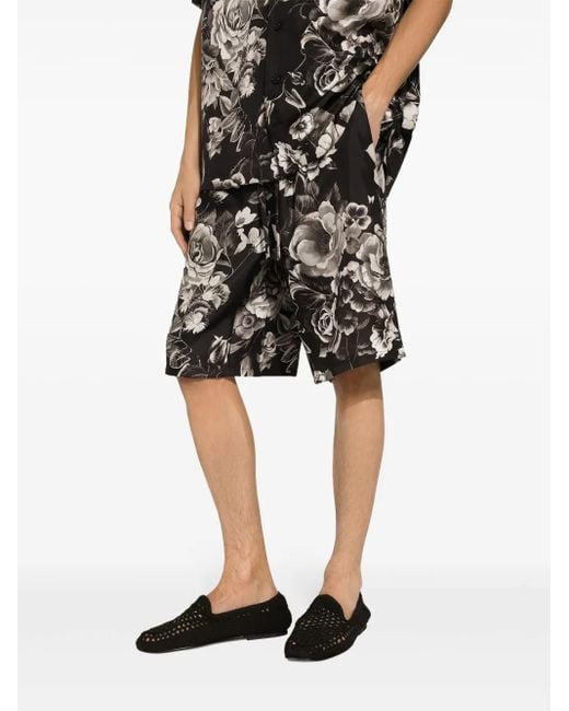 メンズ Dolce & Gabbana フローラル シルクショートパンツ Black