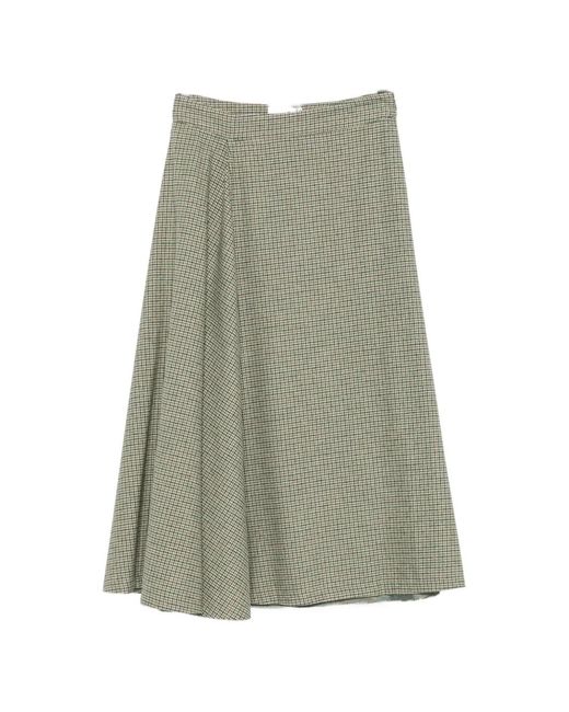 Niu Green Houndstooth-Pattern A-Line Midi Skirt