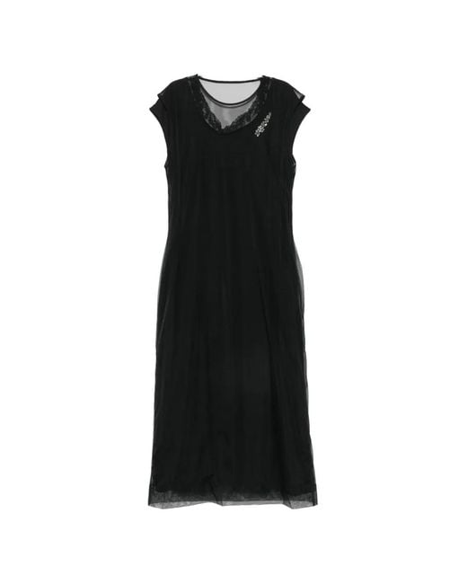 Simone Rocha Black Crystal-Embellished Lace-Trim Midi Dress