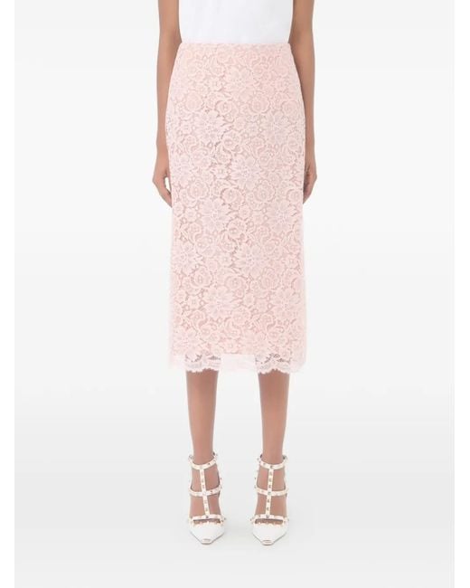 Valentino Garavani Pink Lace Midi Skirt