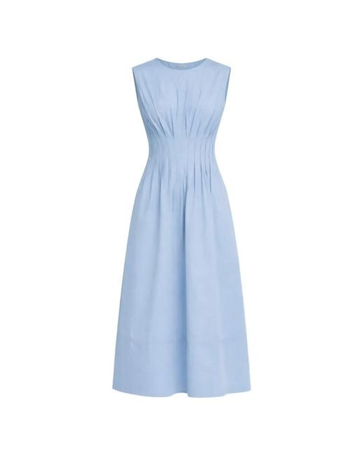 Semicouture Blue Gathered-Detail Midi Dress