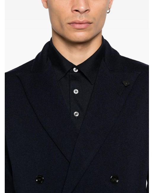 Lardini Blue Double-Breasted Patch-Pocket Jacket for men