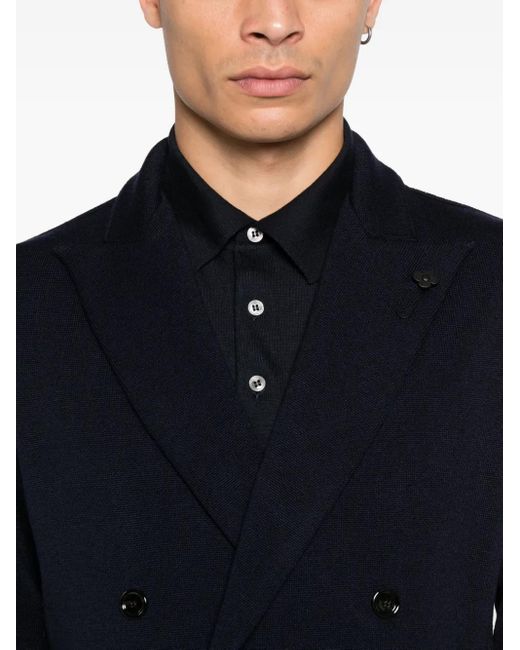 Lardini Blue Double-Breasted Patch-Pocket Jacket for men