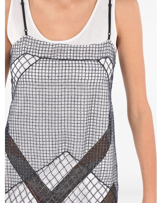Maison Margiela Gray Mesh Chevron-Pattern Slip Maxi Dress