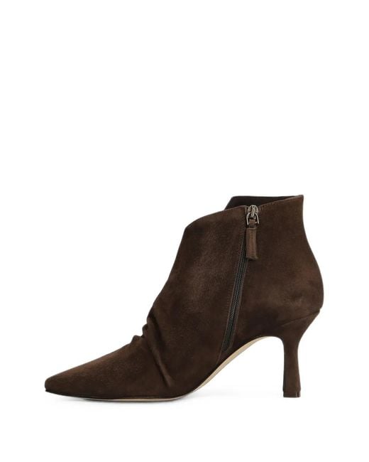 The Seller Brown Ruched Pointed-Toe Ankle Boots
