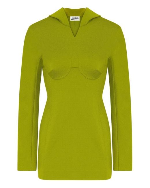 Jean Paul Gaultier Green Hooded Long-Sleeves Mini Dress
