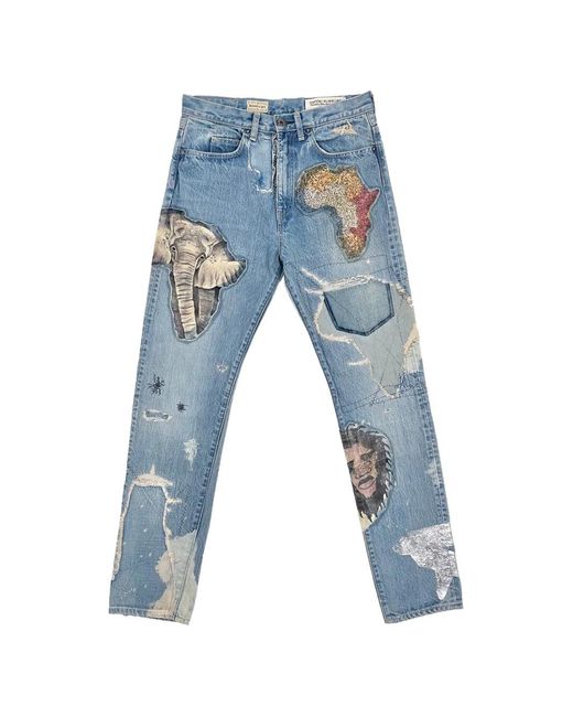 Kapital Blue Africa Elements Remake Patch-Detail Jeans for men