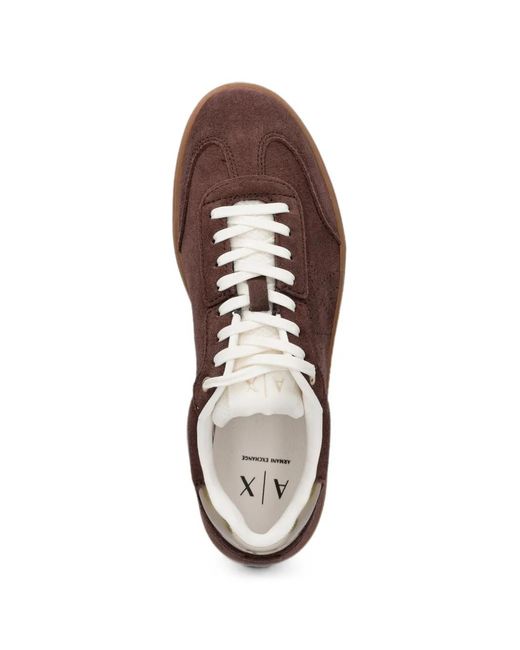 ARMANI EXCHANGE Brown Perforated-Logo Sneakers