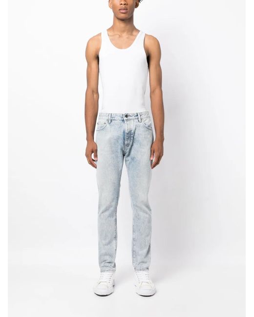 Palm Angels Blue Curved-logo Print Jeans for men
